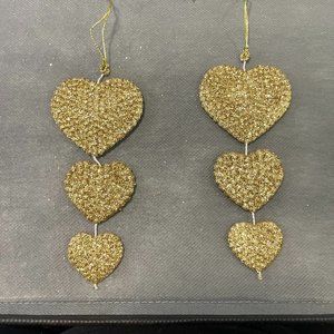 Set of 2 - Triple Heart Hanging Holiday Ornaments